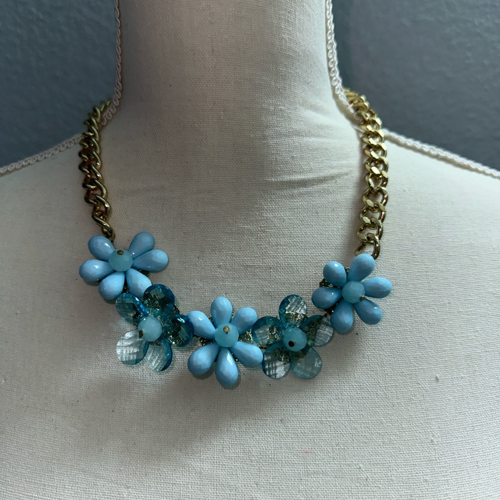 Gold and Blue Floral Necklace